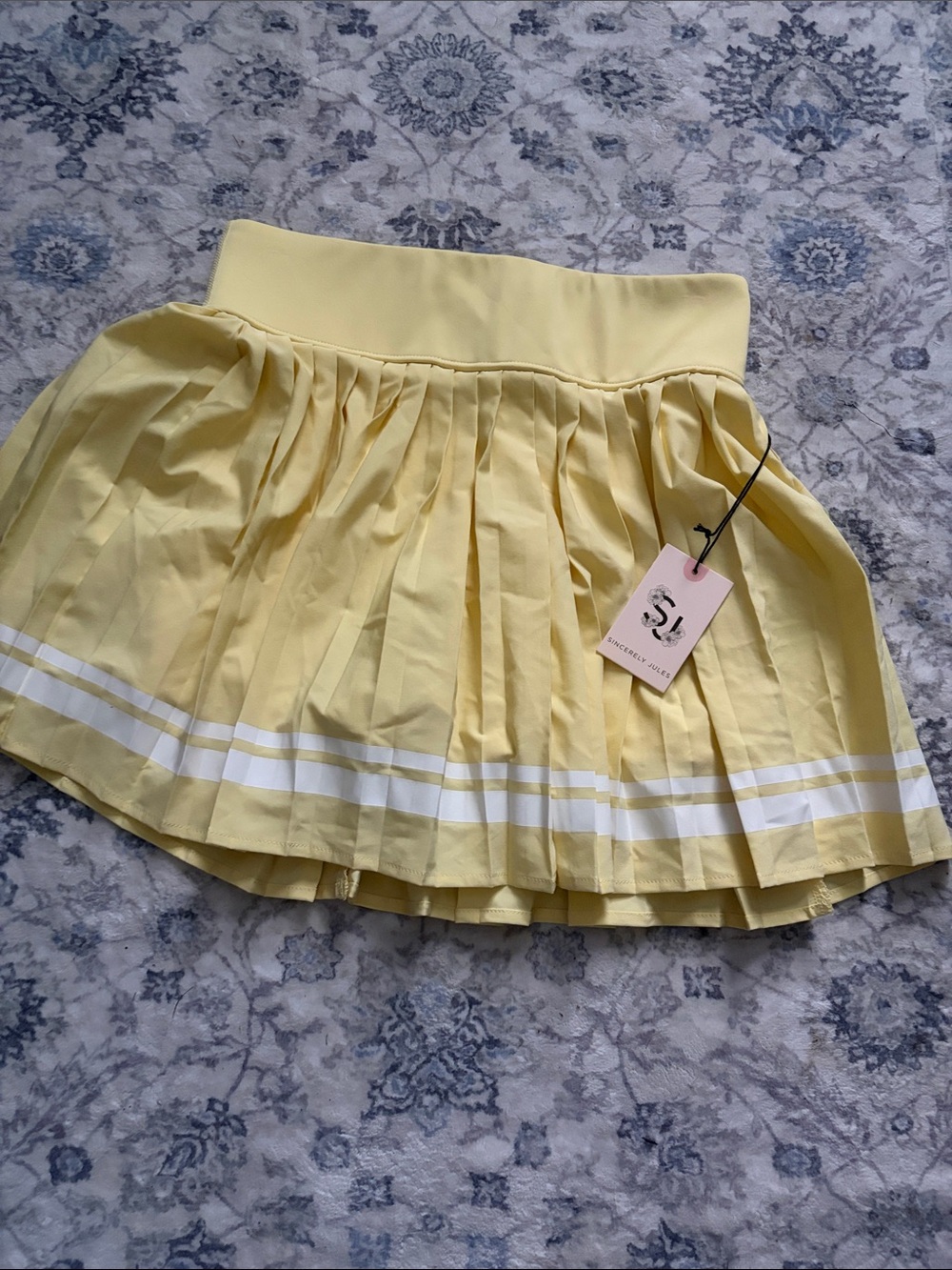 Sincerely Jules Yellow Pleated Mini Skirt with White Hem Stripes
